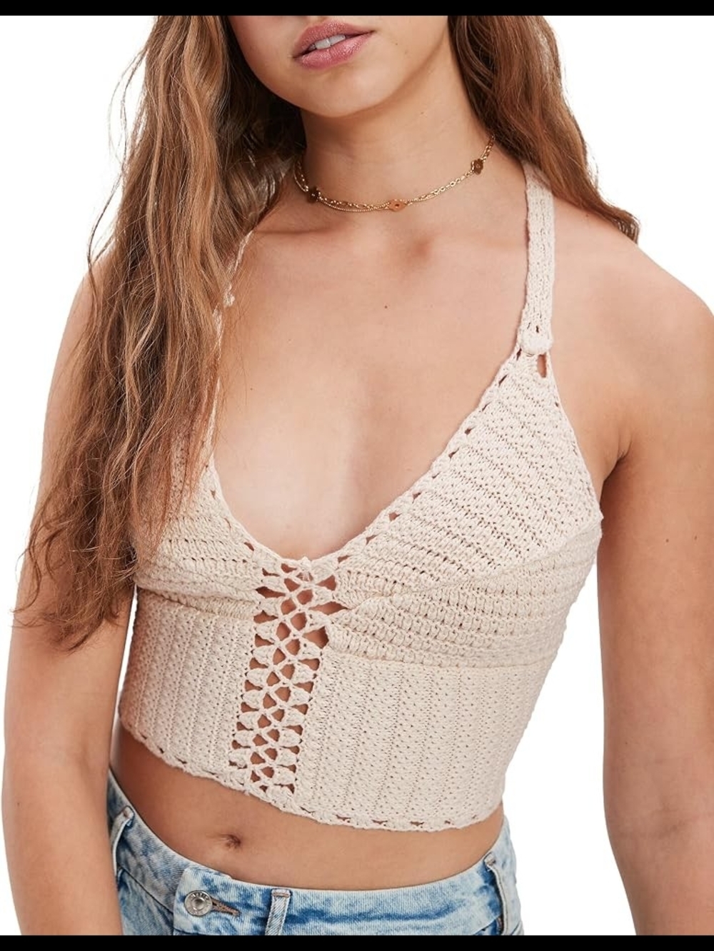 The Summer I Turned Pretty Crochet V-Neck Crop Top in Cream